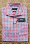 New Hugo BOSS mens blue red check formal smart suit shirt 15 38 Small medium £95