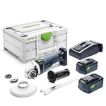 Festool Battery Angle Grinder AGC 18-125 5.0 EBI Plus (with Battery Packs BP 18 Li 5.0, Quick Charger, Protective Cover, Additional Handle, Quick Release Nut, Flange, Face Hole Wrench), in Systainer
