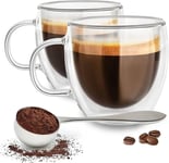Glasstone Double Walled Glass Mugs - Coffee Cups - Set of 2 Glass Coffee Mugs Gl