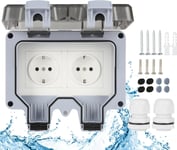 Prise Exterieure Etanche Ip66 16A Extérieur Prise Murale Étanche 2 Prise Multiprise Electrique Murale De Jardin Cuisine Garage[DYB131646]