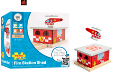 Fire Station Shed Wooden Railway Train Track Accessory compatible Brio