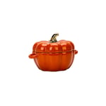 JDH Ceramics Pumpkin Bowl, Souffle Dish Ramekins for Baking with Lid, Microwave Oven Safe Round Bowl for Pie Pasta Roasted Vegetables Baked Desserts