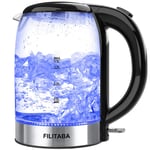 Electric Kettle, 1.7L Glass Water Kettle with Blue LED Indicator Light, BPA-Free Electric Tea Kettle with Boil-Dry Protection and Auto Shut-Off, Fast Boiling