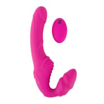Double Teaser Strapless Strap-On Remote Control Couples Vibrating Pink USB Dildo
