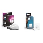 Philips Hue White & Colour Ambiance Smart Bulb Twin Pack LED [B22] with Bluetooth Hue Smart Button with Wireless Control (Installation-Free, Exclusive Hue Lights)