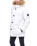 Tommy Hilfiger Men's Arctic Cloth Heavyweight Performance Parka Down Alternative Fur Lined Hood Outerwear Coat, White, Large