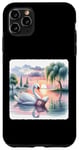 Coque pour iPhone 11 Pro Max Livre de poésie en forme de cygne sur le lac au coucher du soleil. Saule d'eau