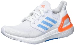 adidas Men's Ultraboost 20 Primeblue Running Shoe, White/Sharp Blue/true orange, 10 M US