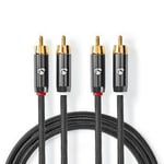 Premium 2x RCA / Phono till phono-kabel - Metallgrå 3 m