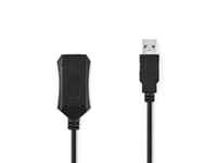Nedis Usb-Förlängningskabel 10 M Usb-A Hane | Usb-A Hona 480 Mbps | 10,0 M | Rund | Förnicklad | Pvc | Koppar | Etikett