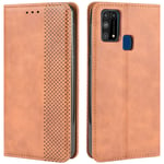 HualuBro Samsung Galaxy M31 Case, Retro PU Leather Full Body Shockproof Wallet Flip Case Cover with Card Slot Holder and Magnetic Closure for Samsung Galaxy M31 Phone Case (Brown)