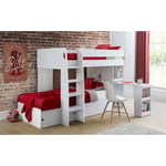 White Finished Bunk Bed with Desk and Under Bed Storage