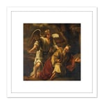Ferdinand Bol Biblical Scene Angel Painting 8X8 Inch Square Wooden Framed Wall Art Print Picture with Mount