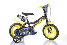 Dino Batman Kids 12in Bike Bicycle With Stabilisers Black Yellow Cycling
