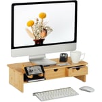 Relaxdays - Support d'écran en bambou, 5 tiroirs, réhausseur d'écran d'ordinateur/laptop, HxLxP : 14 x 54 x 23 cm, naturel