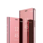 C-Super Mall Case for Samsung Galaxy A21s, Slim Clear View Standing Cover Bright Crystal Flip Folding Kickstand Protective Bumper Case for Samsung Galaxy A21s,Rose Gold