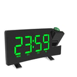 RuiXia Projection Ceiling Wall Clock Digital Projector Radio Alarm Clock FM Radio Clock 7.1" Wide Curved Screen LED Digital Desk/Shelf Clock USB Charging (Green Display)