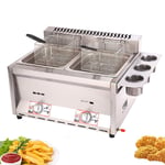 16L Deep Fat Fryer Gas Chip Fryer Food-Grade Stainless Steel Electronic Pulse Ignition Non-Slip Energy-Saving Easy Clean
