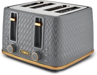 4 Slice Toaster By Tower T20061GRY 1600W Empire Grey With Brass Accents