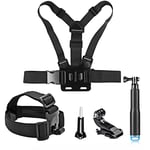 SHOOT Action Camera Accessory Kit included Head Strap Mount+ Chest Belt Strap Harness Mount+ Selfie Stick Handheld Monopod for GoPro Hero 8/7/6/5/ APEMAN/AKASO/Panasonic/DBPOWER/CAMKONG/WiMiUS