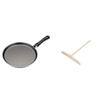 KitchenCraft Non Stick Pancake Pan with Printed Recipe, Aluminium, 24 cm & KCCPSPREAD Crepe Spreader, Beechwood, 24 cm