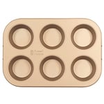 Russell Hobbs RH02151GEU7 Opulence 6 Cup Muffin Tray – Non-Stick Muffin Cupcake Tin, Lightweight Carbon Steel, Oven Safe To 220°C/Gas Mark 7, Easy Clean Baking Mould, 26.5 x 17.5 x 3 cm Bakeware, Gold