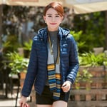 SDCVRE Down jacket,Office Ladies Short Style Women's Winter Jacket Slim Solid Puffer Coat Female Hooded Plus Size Thick Cotton Padded Parkas Woman,Navy Blue,XL