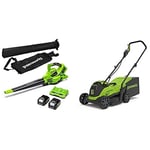 Greenworks 2x24V blower vacuum, mower with 2x4Ah battery and dual-slot charger