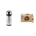 Pioneer Flasks SS50R Stainless Steel Airpot Hot Cold Water Tea Coffee Dispenser Conference Event Flask, Satin Finish, 5 L & NESCAFE Gold Blend Instant Coffee Sachets - 200 x 1.8g Sticks