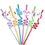 Ulife Mall Reusable Drinking Straws Novelty Unicorn Party Straws Curly Hard Plastic Straws Kids Birthday Party Decorations Supplies Family Reunion Party Favours - Pack of 6