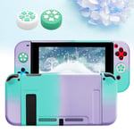 Protective Cover for Switch with 2 Thumb Grip Caps, NS Hard Skin Protection Joystick Caps for Switch Console & Joy-Con Controllers, Cover Case for Switch with Free Silicone Thumbsticks-Blue & Purple