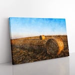 Big Box Art Hay Bales On A Field Painting Canvas Wall Art Print Ready to Hang Picture, 76 x 50 cm (30 x 20 Inch), Brown, Blue, White