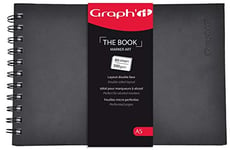 GRAPH’IT The Book Carnet à reliure spirale de papier layout extra-blanc double face pour encre à alcool, couverture rigide avec élastique, 40 feuilles micro-perforées, 300gr/m2, format A5
