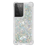 Reevermap Samsung Galaxy S21 Ultra Case Glitter Silicone Phone Cover, Shockproof Sparkle Quicksand Liquid Armor Bling TPU Flexible Bumper for Samsung Galaxy S21 Ultra, Silver Hearts