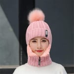 The Siamese Windproof Hat,3 in 1 Winter Women Wool Knitted Hat,Ski Hat Sets for Windproof Winter Outdoor Knit (Pink)
