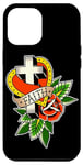 Coque pour iPhone 12 Pro Max Rose x Crucifix x Christian Cross x Faith Tatouage traditionnel