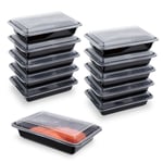 STACKABLES - 10 Pack Solid Plastic Rectangular Black Food Containers with Clear Lids ~ BPA-Free ~ Microwave, Fridge, and Freezer Safe ~ Reusable Meal Prep Storage Deli Containers (32oz 1 Compartment)