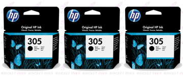 3x Original HP 305 Black Ink Cartridges For ENVY 6032e Printer