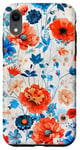 Coque pour iPhone XR Motif floral d'été bleu corail turquoise orange sur blanc