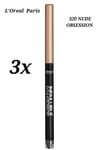 3 X L'OREAL INFAILLIBLE STYLO WATERPROOF EYELINER 320 NUDE OBSESSION-3 In A PACK