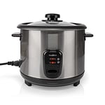 Nedis - Cuiseur à riz - Revêtement antiadhésif - Bol amovible - Arrêt automatique - Acier inoxydable - Coque intérieure amovible - Jusqu'à 5 portions de riz - 500 W - 1,5 L - Argent