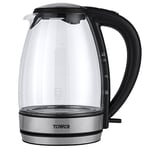 Tower Colour Changing Fast Boil Glass Jug Kettle, 3000 W, 1.7 Litre, Stainless Steel Finish