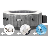 Kit spa gonflable Intex PureSpa Baltik rond Bulles 4 places + Kit d'entretien + Porte-verre + Aspirateur