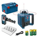 Bosch Professional Rotation Laser Level GRL 300 HV (red Beam, Laser Receiver LR 1, Working Range: up to 300m (Diameter), VARTA Rechargeable Batteries (2xD, 1x9V), Battery Charger, in L-Boxx)