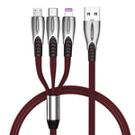 NÖRDIC Multiladdare kabel 1 till 3 USB-A till USB-C Non MFI Lightning och Micro USB 1m Max 24A