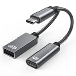 USB-C hann til USB hunn + USB-C PD ladekontakt og OTG adapter USB 2.0