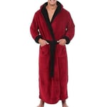 Herr vinter varm huva kappa badrock handduk lång morgonrock Red Black XL