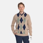 L&S Tröja Lambswool Blend Argyle V-Neck: Beige/Green (X933) Small