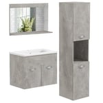 kleankin Ensemble de Meubles de Salle de Bain 3 pièces Meubles de Toilette avec Miroir étagère + Meuble Vasque + Meuble Colonne Suspendus, Gris
