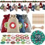 TOYANDONA Christmas Advent Calendar Bags 2020, 24pcs Christmas Burlap Drawstring Bags Christmas Goody Gift Bags for Party Favors